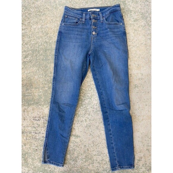 Levis 721 High Rise Skinny Jeans Womens 27 Blue Ankle Slit Denim Stretch - Picture 1 of 8